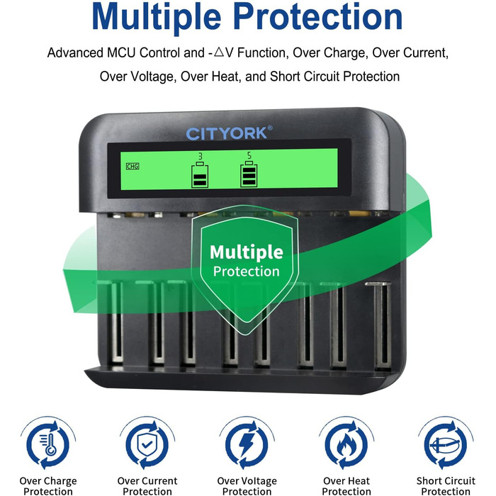 Акумуляторні батареї CITYORK C Cell 5000mAh з 8 слотами для зарядного пристрою Ni-MH акумуляторів AA AAA CD (зарядний пристрій та 6 батарейок Baby C)
