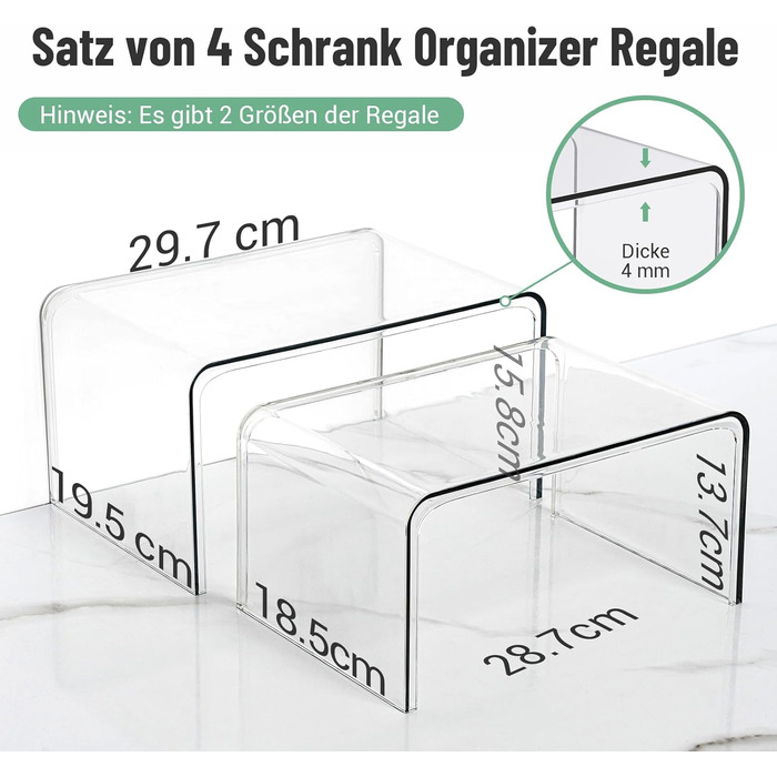 Прозора стійка для спецій, 4 кухонні органайзери, штабелювані органайзери для кухонних шаф, міні-декоративна полиця, кухонний органайзер для спецій, полиця на кухонній стільниці, сходи для спецій, органайзер для туалетного столика, набір з 4 шт.