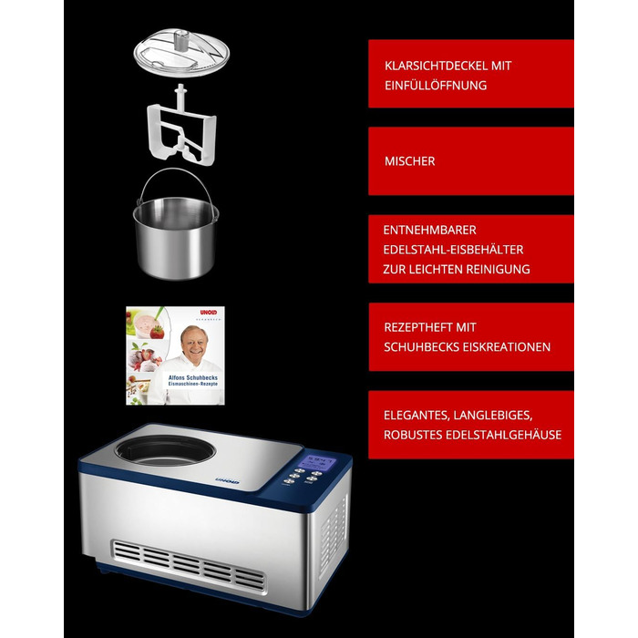 Машина для виробництва морозива UNOLD Schuhbeck ексклюзив, з компресором, морозиво 1,5 літра, 48818