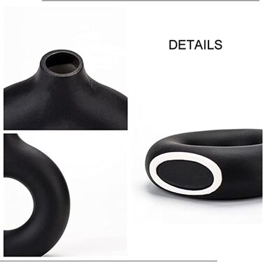 Ваза чорна матова, керамічна ваза для пончиків сучасна декоративна ваза, ваза кругла з отвором, вази ручної роботи для вітальні, с