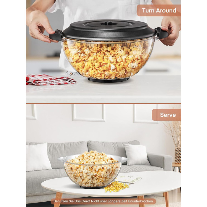 Машина для приготування попкорну - 5.5 л великої ємності - HOUSNAT 800 Вт домашня машина для приготування попкорну з антипригарним покриттям і знімною нагрівальною поверхнею - безшумна та швидка - машина