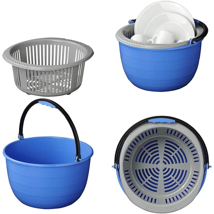 Доступна та якісна 1 х миска для миття посуду з вкладишем для універсального використання 15-літрова кемпінгова миска, кругла Ø35 см, пластикова з ручкою для дому та автофургонів