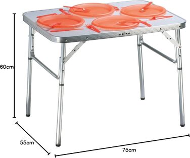 Складаний стіл Camp Active - Ніжки з регульованою висотою - Надлегкий алюміній - 75x55x60 см, сріблястий