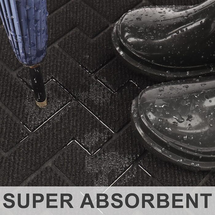 Килимок для дверей LEKEEPGO для приміщень та вулиці, нековзний, миється, поглинаючий, брудозатримуючий килимок для вулиці, вхідний килимок, килимок для вхідних дверей, вхід, зовнішнє використання, 60 x 90 см, чорний