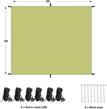 Намет брезент водонепроникний, 3м х 3м кемпінговий брезент ультралегкий гамак тент водонепроникний намет слід намету Оксфорд брезент 2000мм захист від дощу сонця для відкритого пляжу для подорожей, зелений 3х3м зелений