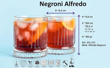 Келихи Negroni Набір для коктейлів з 3 предметів Alfredo - Казковий для Negroni, 355 мл, чисте задоволення, включаючи подвійний джигер для змішування, 251.151