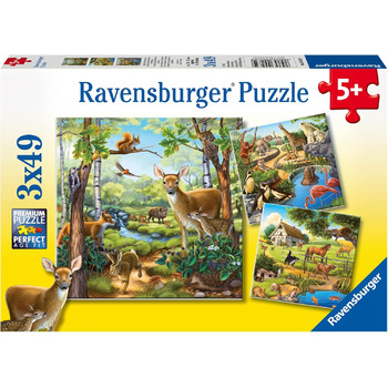 Дитячий пазл Ravensburger - 09265 Ліс/Зоопарк/Домашні тварини - Пазл для дітей від 5 років, 3х49 елементів, жовтий