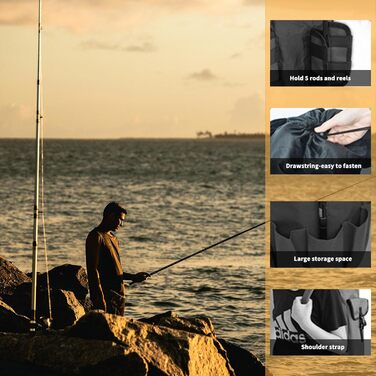 Сумка для вудилищ SANON, сумка для риболовлі з тканини Oxford Сумка для вудок, сумка для вудок, сумки для рибальських аксесуарів, сумка для вудок великої ємності, чорна, середня