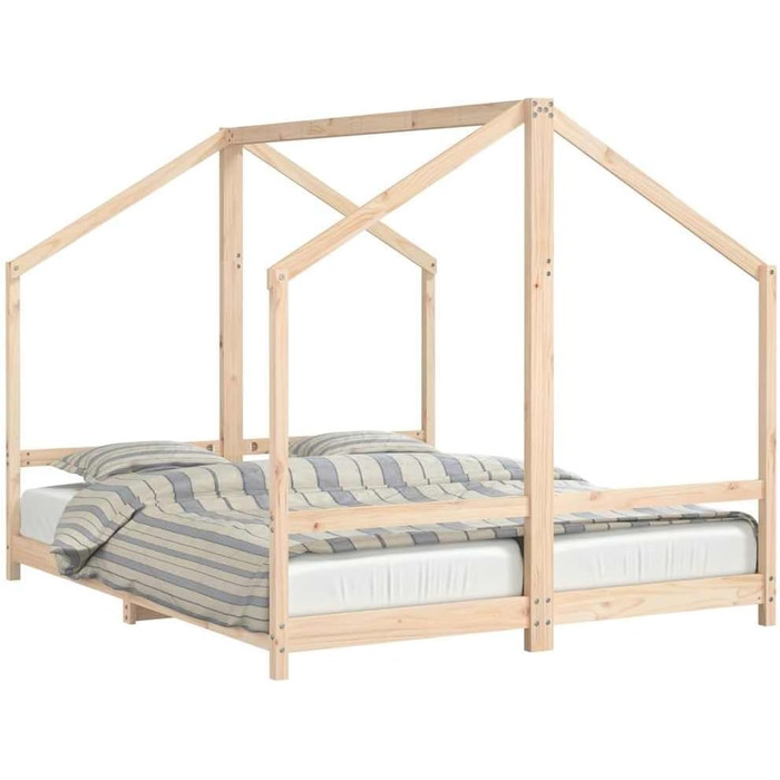 Дитяче ліжко 2x(80x200) см з масиву сосни з міцним каркасом та дихаючими фанерними ламелями для гарної підтримки матраца 205,5 x 171 x 158 см Натуральний колір