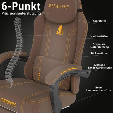 Ергономічне ігрове крісло MIXASTEP з регульованою спинкою та функцією повороту на 360 - Офісне крісло для дорослих/молоді 150 кг, ПК-крісло з технологічної тканини коричневого кольору для домашнього офісу/ігор