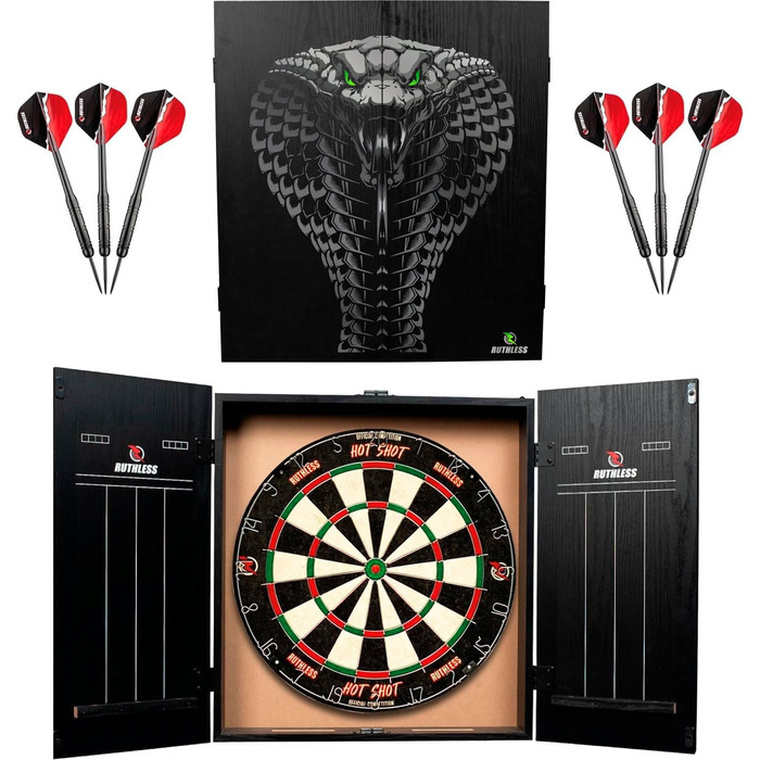 Центр дартсу Ruthless Home Повний комплект домашнього центру дартсу, включаючи шафу, мішень для дартсу та 2 набори дартсу Cobra
