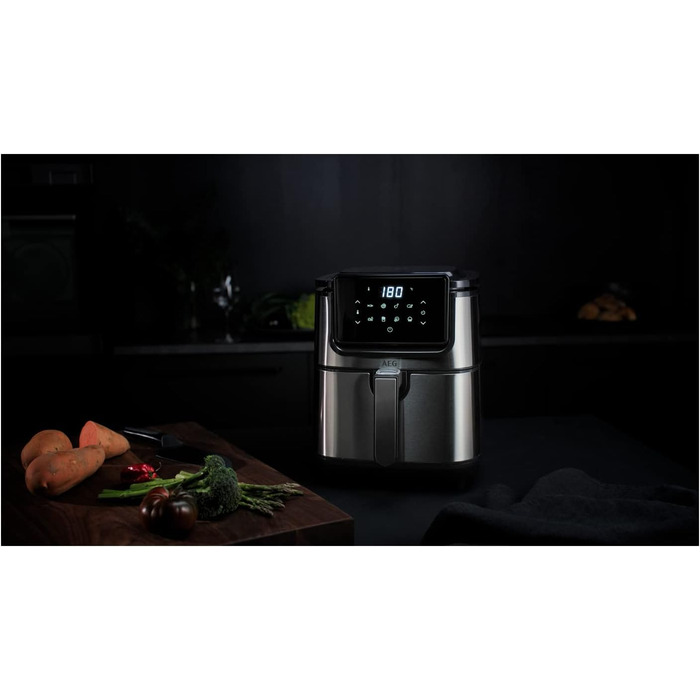 Аерофритюрниця AEG AF6-1-4ST / Смаження у фритюрі / Гриль / Смаження / Випічка без / Низький вміст олії / 8 програм / Ємність 3.5 л / Можна мити в посудомийній машині / Світлодіодний сенсорний дисплей / Програмований / Нержавіюча сталь, сіра нержавіюча ст