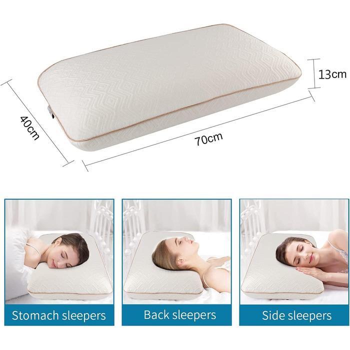 Подушка Fityou з піни з ефектом пам&39яті, подушка для шиї, ергономічна подушка для сну, знімна та пральна наволочка, для тих, хто спить на боці, на спині, схильна до злипання, (67,5x40x13 см) рожеве золото 67,5x40x13 см