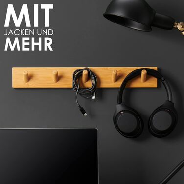 Гачки для одягу дерев'яні (2 шт.) - вішалка дерев'яна з 5 гачками - 43 см - гачки для одягу настінні - настінна вішалка для передп