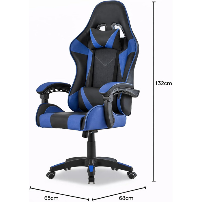 Ігрове крісло Walden Ергономічне офісне крісло Ігрове крісло Спинка сидіння Регульована висота поворотного крісла Гоночне офісне комп&39ютерне ергономічне крісло для відеоігор (СИНІЙ)