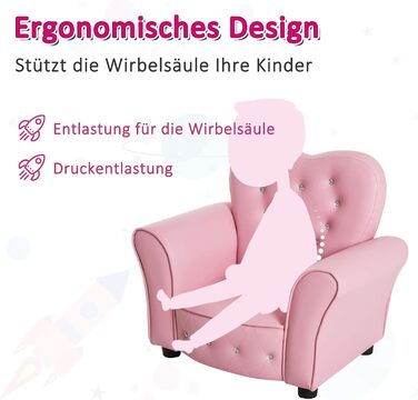 Дитяче крісло/диван HOMCOM, ніжки з масиву дерева, подушка з пінопласту, дитячий стілець для дитячої кімнати/ігрової кімнати, 59 x 41,5 x 49 см, для дітей 1,5-3 років, рожевий