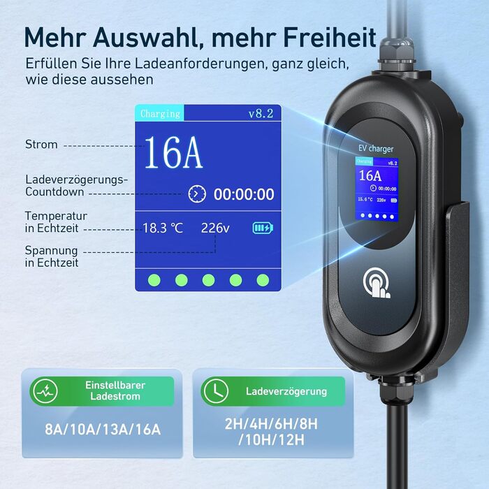 Зарядний кабель FNRIDS для електромобіля тип 2 Schuko, 10м 3,68кВт, зарядний кабель тип 2 Schuko з підставкою, регульований електр