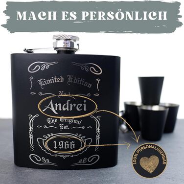 Набір фляжок з гравіюванням - Персоналізований з іменем - Ідея подарунка для весілля та чоловіків - Нержавіюча сталь (Дизайн 8)