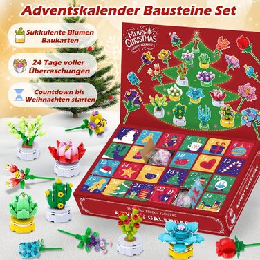 Адвент-календар peiranup 2025 Конструктор Квіти та Сукуленти, для творчості
