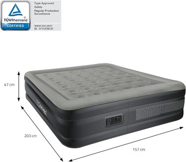 Надувний матрац ML-Design для 2 осіб 203x157x47 см сірого кольору, сертифікований TV, самонадувальний надувний матрац з електричним повітряним насосом 230 В, надувний матрац для кемпінгу, гостьове ліжко, двоспальне ліжко сумка для перенесення, сірий