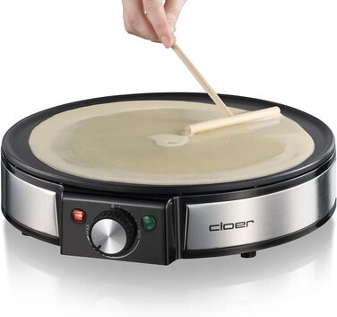 Млинниця Cloer 6630, для солодких або солоних млинців з 30 см Ø, 1200 Вт, антипригарне покриття, в т.ч. дерев'яний розмазувач і токар тіста, чорний Single