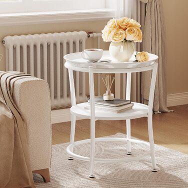 Круглий журнальний столик YITAHOME з двоярусним місцем для зберігання та знімним підносом, журнальний столик для вітальні, спальні або квартири, міцний журнальний столик, регульовані ніжки, білий, 45 x 45 x 53 см