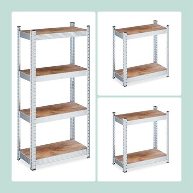 Міцний стелаж Relaxdays, ВxШxГ 120 x 60 x 30 см, 700 кг, оцинкована сталь, полиця для зберігання в підвалі та гаражі, коричневий/сріблястий