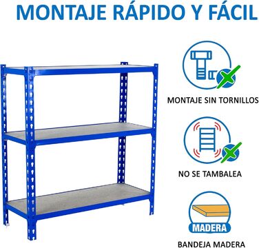 Стелаж Simon Rack для важких умов експлуатації, 1000x1100x400 мм, вантажопідйомність до 200 кг, 3 регульовані полиці, панелі МДФ, підвальний стелаж, стелаж для зберігання, синій/дерев&39яний - Simonclick синій/дерев&39яний 1000x1100x400