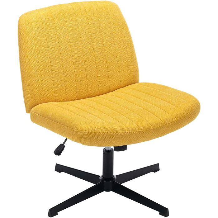 Широке офісне крісло COLAMY, м&39яке офісне крісло без підлокітників, поворотне крісло для домашнього офісу, функція гойдання 115, ергономічне комп&39ютерне крісло для домашнього офісу, макіяжу, ігор (хрестова основа, жовтий)