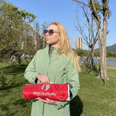 Пляжний сонцезахисний намет Red Suricata Teepee Захист від сонця на пляжі для 1-2 осіб, пляжна парасолька UPF50 з 2 алюмінієвими стійками та поперечиною, 4 міцними гвинтами для кріплення до землі Легкий сонцезахисний намет Tulum Cotton