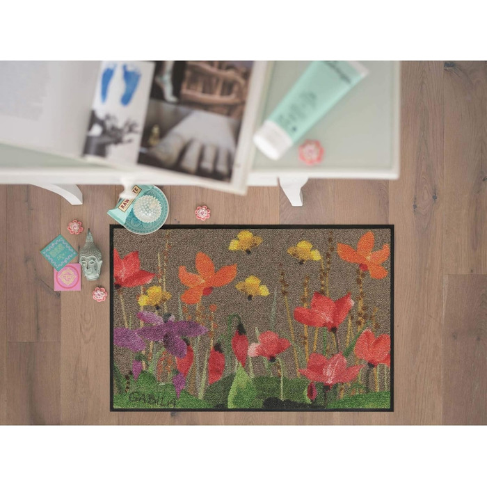 Килимок для входу Salonloewe Rosina Wachtmeister Ciclamini 050x075 см, барвисті квіти, килимок для дверей, що прається, 50 x 75 см (прямокутний)