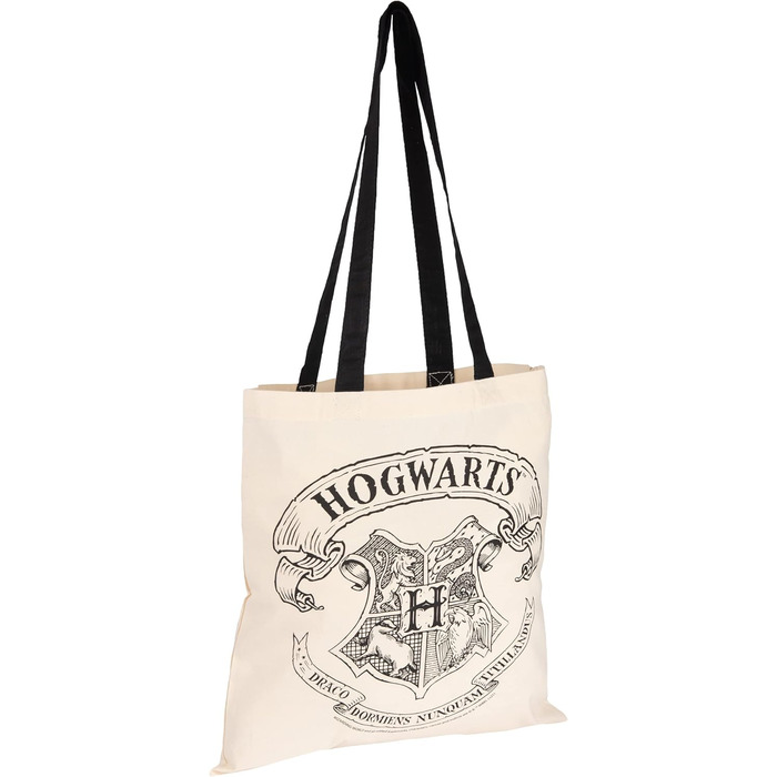 Гаррі Поттер тканинна сумка - Hogwarts Crest Jute Bag Сумка-торбинка Бавовняна сумка з довгими ручками бежевого натурального кольору