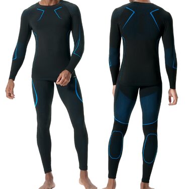 Чоловіча функціональна білизна, дихаюча лижна білизна, комплект довгої термобілизни для мотоциклізму, бігу, велоспорту, футболу, катання на лижах, чорний/синій, XL-XXL