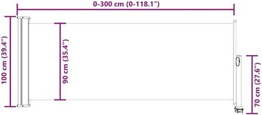 Розсувний бічний тент 100x300 см сірий, екран для забезпечення конфіденційності, вітрозахисний тент 100 x 300 см сірий