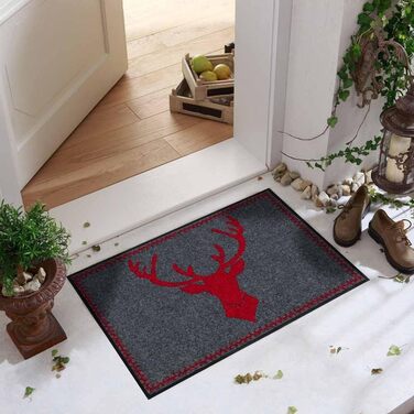 Килимок Salonloewe &quotГолова оленя червоного кольору&quot, мисливський, заміський, очищувальний, для вулиці та приміщень, 50x75 см, червоний