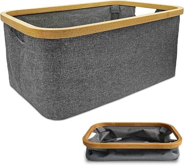 Кошик для білизни складаний 50 л сірий Ідеально підходить як складаний кошик для зберігання Натуральна бамбукова тканина Складаний