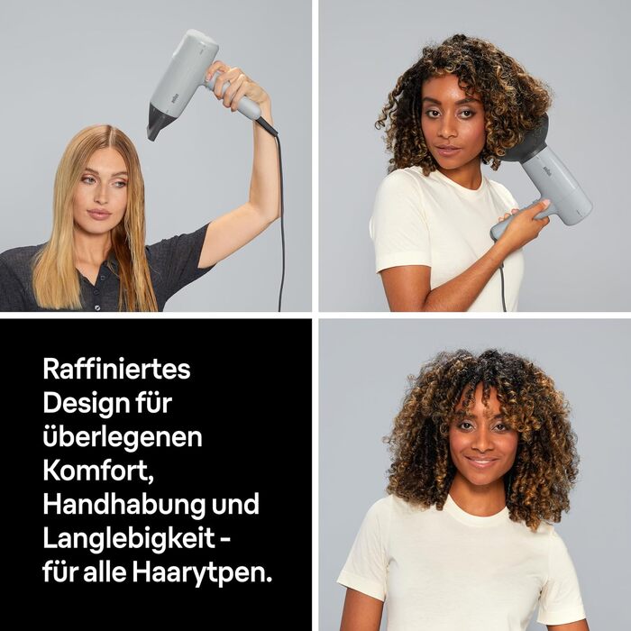 Фен Braun HD2.35 Styling Set легкий фен з дифузором, гребінцем-вирівнювачем та стилізуючою насадкою для всіх типів волосся, технологія IONTEC, 2200 Вт, 3 температури та 2 швидкості, сірий, BRHD235E