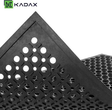 Килимок для вулиці KADAX проти ковзання, чорний гумовий килимок, брудозатримуючий килимок для вхідних зон, гумовий килимок для дверей (60x90 см) 90Д x 60Ш x 1,4Г см