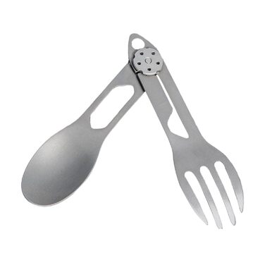 Обертова ложка-виделка з титану, титановий сплав, 16,7 см, складна, 2-в-1 ложка-виделка, легкий кемпінговий посуд, компактний, для активного відпочинку, пікніка, походів, барбекю, спорядження для виживання