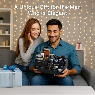 Чорний косметичний органайзер для чоловіків, органайзер для туалетного столика з шухлядами, місце для зберігання косметики та одеколону, скринька для ванної кімнати та спальні (матово-чорний)