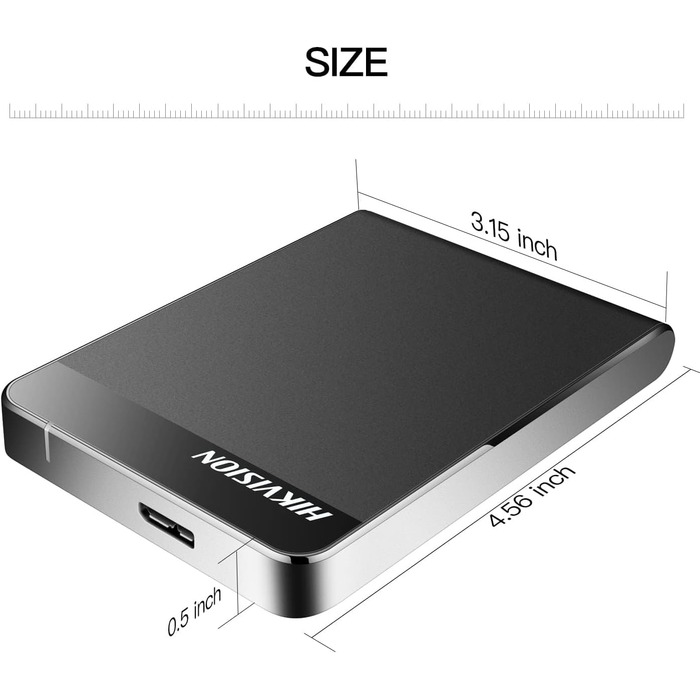 Зовнішній жорсткий диск Hikvision 1 ТБ, 2.5 дюйма USB 3.0 Ultra Thin Portable SATA, жорсткий диск для ПК, Mac, ноутбука, телевізора, мобільного телефону, Wii U, Xbox, PS4 (чорний) HD-E30