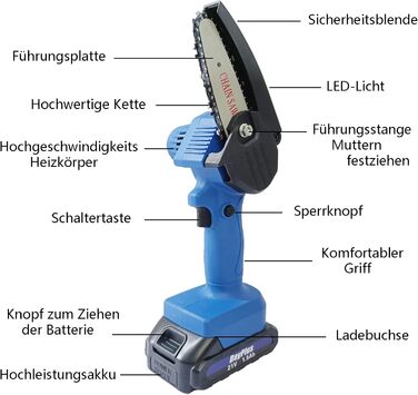 Акумуляторна бензопила Міні-бензопила з акумулятором Електрична бензопила 4-дюймова акумуляторна ручна бензопила з 1 акумулятором і 1 ланцюгом, портативна бензопила бензопила для домашнього використання для деревини садових дерев