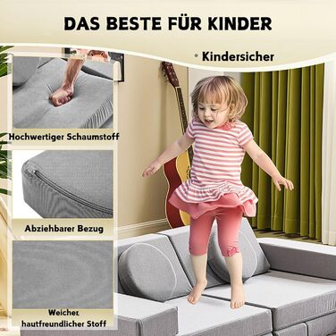 Дитячий диван LALAHO, ігровий диван для дітей, виготовлений з вельвету, складні пінопластові будівельні блоки, дитячий диван та дитяче крісло, універсальний та вільно складаний своїми руками, для дитячої ігрової кімнати, меблі для спальні (сірий)