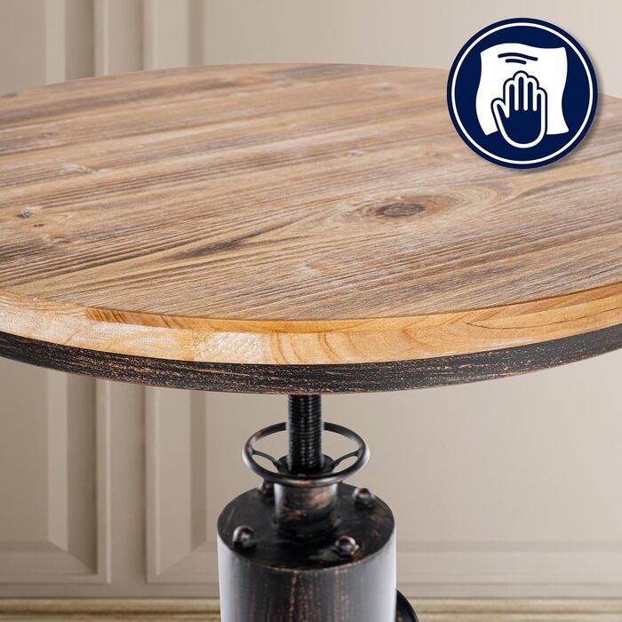 Барний стіл CLP Ruhr Standing Table I з регульованою висотою та підставкою для ніг I Металевий каркас та стільниця з соснової деревини, колір бронза