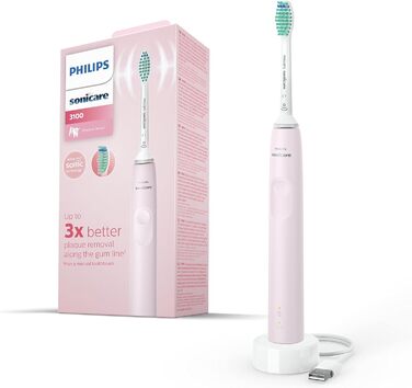 Звукова електрична зубна щітка Philips Sonicare серії 3100 із вбудованим датчиком тиску, SmarTimer і QuadPacer, HX3671/11, рожева одинарна