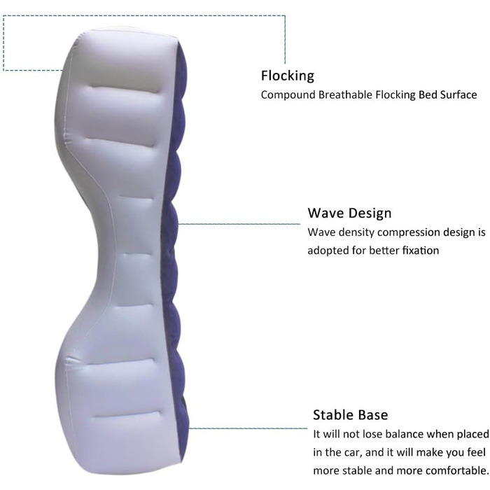 Автомобільний надувний матрац Xzan, автомобільний надувний подушка з накладкою на заднє сидіння Автомобільний надувний матрац для подорожей у кемпінгу, захищений від простору, стабільний і стійкий до тиску.
