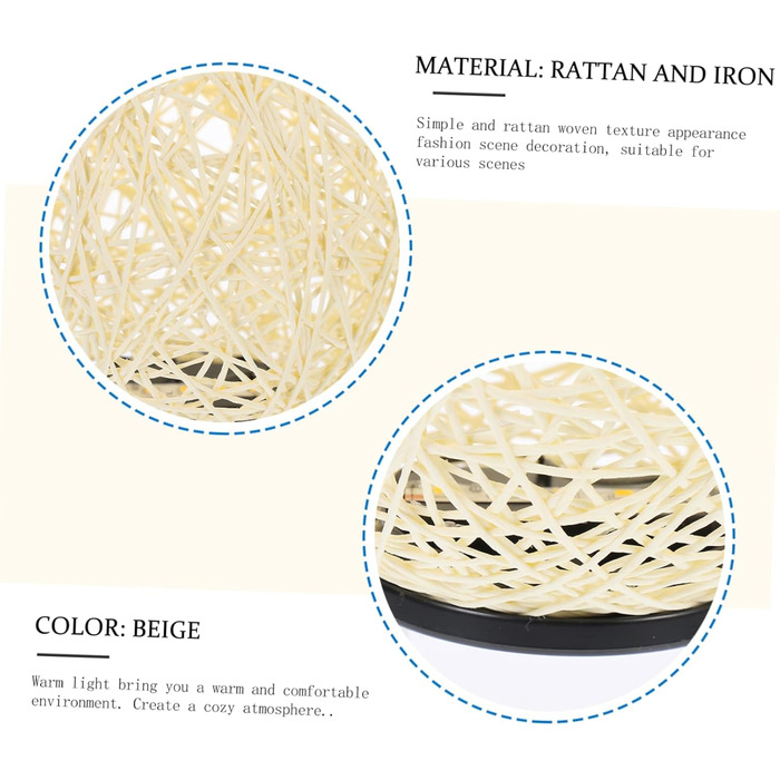 Ротанговий світильник Ротанговий настільний ліхтар Декоративна настільна лампа для дітей Кульова лампа з ротанга Вінтажний декор Підвісна лампа з ротанга Підвісна лампа з ротанга Світлодіодний декор Залізо, 1stk Night Light Led