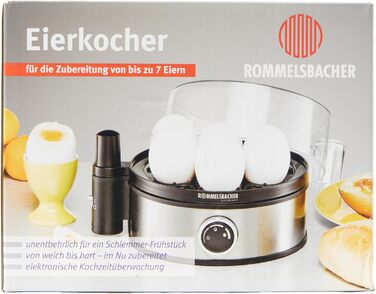 Яйцеварка ROMMELSBACHER ER 400 - на 1-7 яєць, регульована твердість, електронний контроль часу приготування, вимикач, звуковий сиг