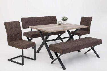 Обідня лавка Donna, зі спинкою, чохол Softex у вінтажному коричневому кольорі, Х-подібний металевий каркас кольору антрацит, 140x693 см Лавка зі спинкою