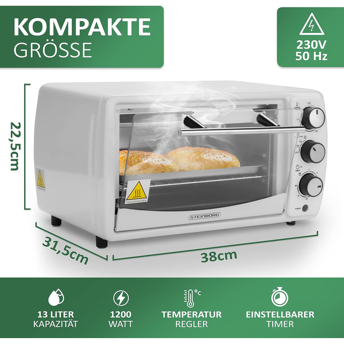 Міні-піч 13 літрів 1200 Вт Піч для піци 65-230C Таймер Відкидний піддон для крихт Міні-піч Мала духовка